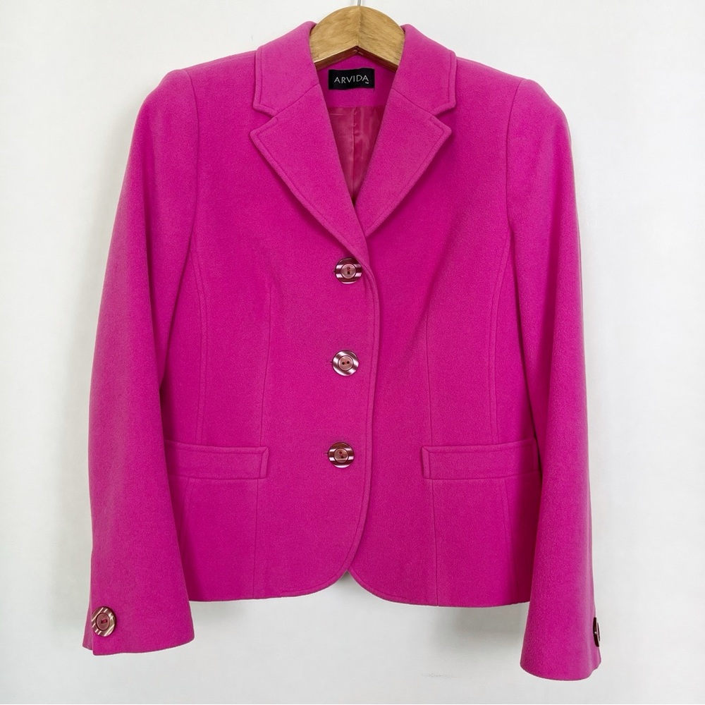 Arvida Women’s Vibrant Pink Wool and Cashmere Tailored Lined Blazer Size‎ 8